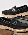 Chaussures décontractées en cuir véritable pour homme - Mocassins à talons bas en daim et cuir (noir/marron, pointures 38-46) Semelle en caoutchouc cousue Goodyear