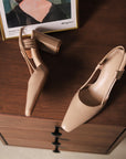 👠 Women’s Genuine Leather Square-Toe Heels – Low Block Heel (1-3cm) in Milky White/Apricot