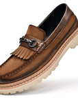 Chaussures décontractées en cuir véritable pour homme - Mocassins à talons bas en daim et cuir (noir/marron, pointures 38-46) Semelle en caoutchouc cousue Goodyear
