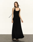 Robe élégante à bretelles spaghetti et dos nu – Robe longue en viscose de style rétro chinois (gris et noir, du XS au L)