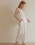 Women's Luxury Satin Pajama Set - Sleeveless Sling Nightwear (White) | Summer Breathable Sleepwear