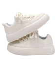 Women's Height Increase Platform Shoes - Beige Thick Bottom Lace-Up Sneakers (35-40) - Breathable Synthetic Leather Casual Shoes