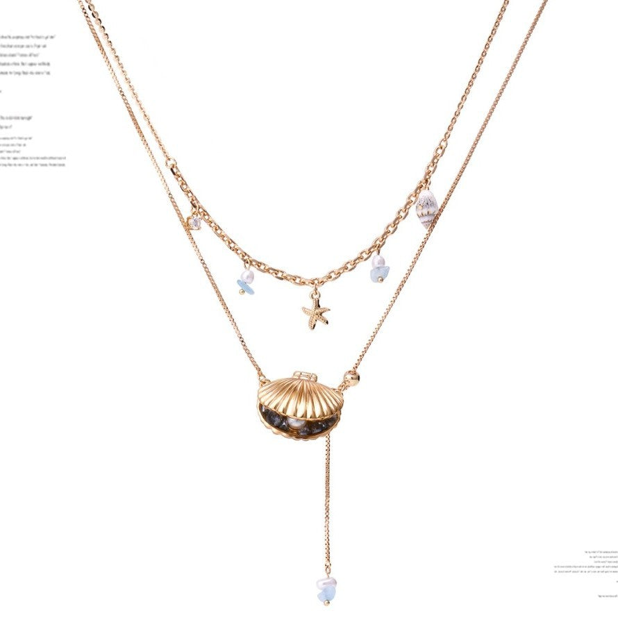 🌊✨ Ocean Goddess Necklace - Golden Shell Clavicle Chain