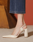 👠 Women’s Genuine Leather Square-Toe Heels – Low Block Heel (1-3cm) in Milky White/Apricot