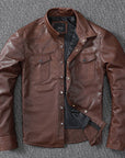 Men's Premium Sheepskin Leather Jacket – Classic Brown Biker Style