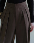 Women’s Striped Suit Pants – Cropped & Tailored (Black/Brown, Polyester Blend)