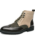 Men's Motorcycle Boots - Pointed Toe Lace-Up Biker Shoes w/ Height Boost (Green Brown, Sizes 38-48)