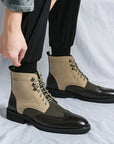 Men's Motorcycle Boots - Pointed Toe Lace-Up Biker Shoes w/ Height Boost (Green Brown, Sizes 38-48)