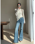 Women’s French Retro High-Waist Washed Jeans – Artistic Vintage Denim Pants