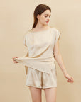 Women's French Style Mulberry Silk Sleeveless Shorts Suit - Luxury Summer Lounge Set (9 Colors, M-XL)