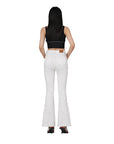 Women's White High-Waisted Slim Pants - Stretch Cotton Cropped Style