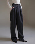 Women’s Striped Suit Pants – Cropped & Tailored (Black/Brown, Polyester Blend)