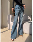 Women’s French Retro High-Waist Washed Jeans – Artistic Vintage Denim Pants