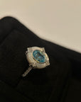 S925 Sterling Silver Aquamarine Ring - Oval White Shell Geometric Jewelry for women (Sizes 5-8)
