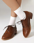 Women’s British Retro Oxford Shoes – Low-Heel Lace-Up Casual Style