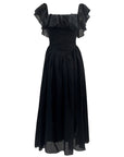 Schwarzes Damenkleid mit quadratischem Ausschnitt – mittellanges Kleid aus Lyocell-Mischgewebe mit taillierter Taille (XS-XL) – formelle Abendgarderobe mit Blütenblattärmeln