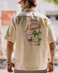 Men’s Madden Workwear Hawaiian Shirt - Light Apricot Woven Polyester (S-XXL) Short Sleeve Casual Button-Up with Embroidery