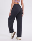 Women’s High Waist Straight Leg Trousers - Cotton Sports & Casual Pants (Black/Flower Gray/Winter Gray/Palm Green, S-XL) All-Season Loose Fit