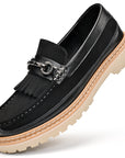Chaussures décontractées en cuir véritable pour homme - Mocassins à talons bas en daim et cuir (noir/marron, pointures 38-46) Semelle en caoutchouc cousue Goodyear