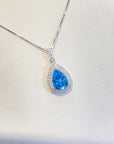 💎 Ozeanblaue Saphir-Wassertropfen-Halskette für Damen – Handgefertigte Schlüsselbeinkette mit Moissanit-Anhänger