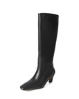 Ritterstiefel aus echtem Leder für Damen – klobige Stiefel mit mittelhohem Absatz – hohe Stiefel bis unters Knie (35–40 cm Höhe)