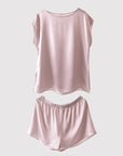 Women's French Style Mulberry Silk Sleeveless Shorts Suit - Luxury Summer Lounge Set (9 Colors, M-XL)