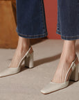 👠 Women’s Genuine Leather Square-Toe Heels – Low Block Heel (1-3cm) in Milky White/Apricot