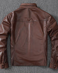 Men's Premium Sheepskin Leather Jacket – Classic Brown Biker Style