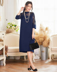 Robe femme en polyester à manches trois-quarts – Robe élégante zippée pour les déplacements (style urbain)
