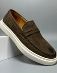 Men's Genuine Calfskin Leather Shoes – Premium Business Casual (Brown/Dark Khaki) – Handcrafted Comfort