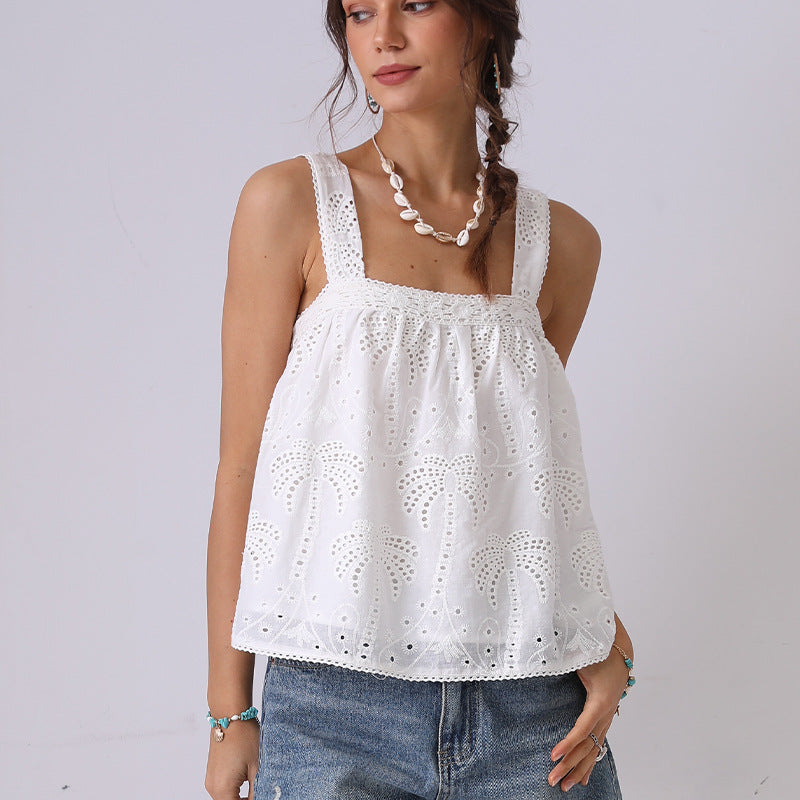 French Minority Lace Embroidery Camisole Loose Lace Shirt