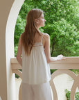Women's Luxury Satin Pajama Set - Sleeveless Sling Nightwear (White) | Summer Breathable Sleepwear