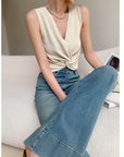 Women’s French Retro High-Waist Washed Jeans – Artistic Vintage Denim Pants