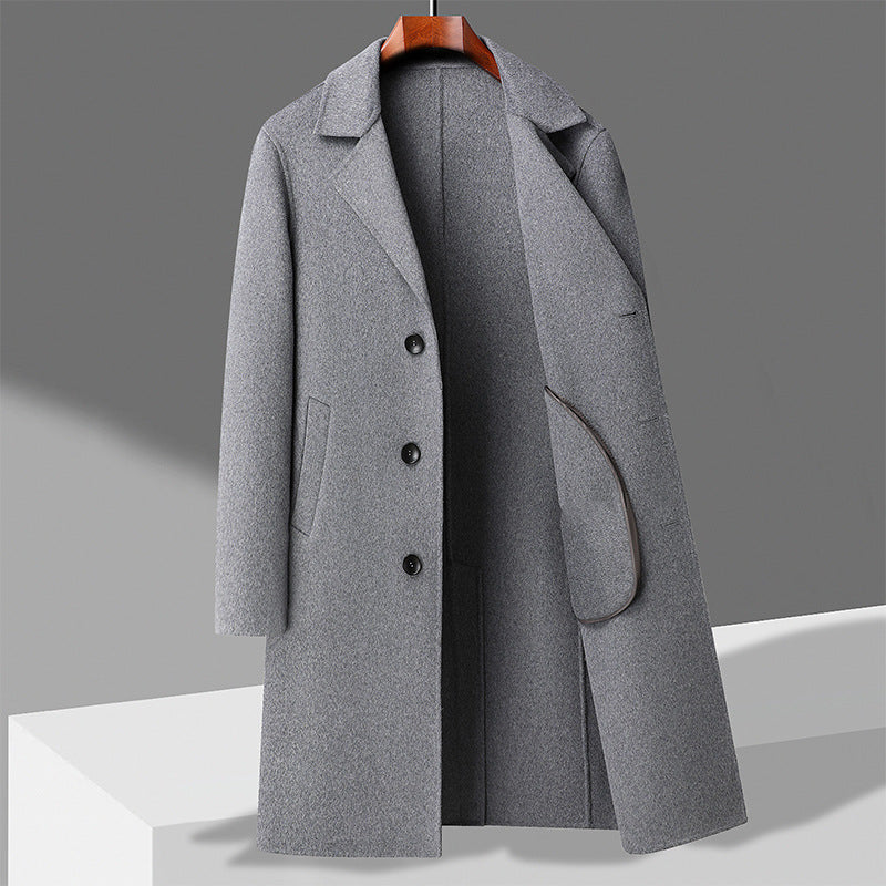 Men’s 100% Sheep Woolen Trench Coat – Thick Double-Velvet Business & Leisure Outerwear