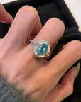 S925 Sterling Silver Aquamarine Ring - Oval White Shell Geometric Jewelry for women (Sizes 5-8)