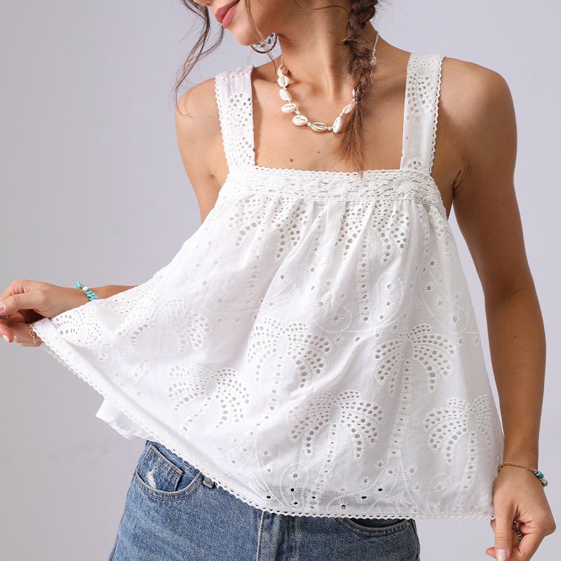 French Minority Lace Embroidery Camisole Loose Lace Shirt