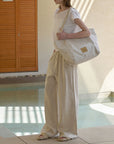 🌿 Women’s Minimalist Linen Pants – Double-Side Pocket Straight Leg (S/M/L, Natural Hemp)