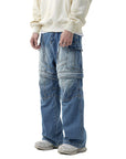👖 Pantalon utilitaire en denim à jambe large pour homme – Coupe droite taille mi-haute (bleu, braguette zippée)