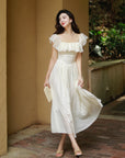 Schwarzes Damenkleid mit quadratischem Ausschnitt – mittellanges Kleid aus Lyocell-Mischgewebe mit taillierter Taille (XS-XL) – formelle Abendgarderobe mit Blütenblattärmeln