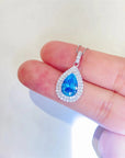 💎 Ozeanblaue Saphir-Wassertropfen-Halskette für Damen – Handgefertigte Schlüsselbeinkette mit Moissanit-Anhänger