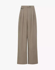 Women's High-Waisted Wool Pants - Khaki Wide Leg Trousers (Straight Cut) - Premium Warm Winter Dress Pants