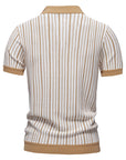 Men's Striped Knit Shirt - Army Green & Khaki Short Sleeve Top - Breathable Polyester Streetwear Tee (S-XXL)