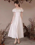 Robe en satin blanc et dentelle pour femme - Robe de soirée moulante à la taille (S-XXXL) - Robe de soirée élégante