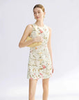 Robe jacquard française pour femme – Robe trapèze mi-longue sans manches (blanc crème) – Robe de travail taille haute en coton (S-XXL)
