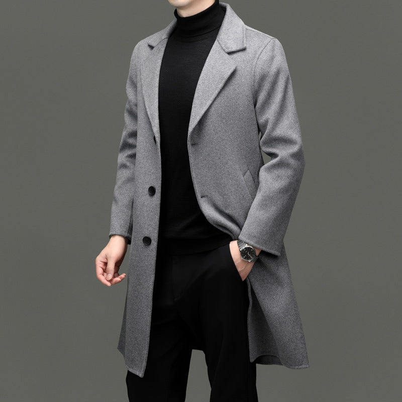 Men’s 100% Sheep Woolen Trench Coat – Thick Double-Velvet Business & Leisure Outerwear