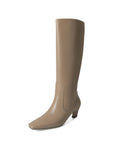 Ritterstiefel aus echtem Leder für Damen – klobige Stiefel mit mittelhohem Absatz – hohe Stiefel bis unters Knie (35–40 cm Höhe)