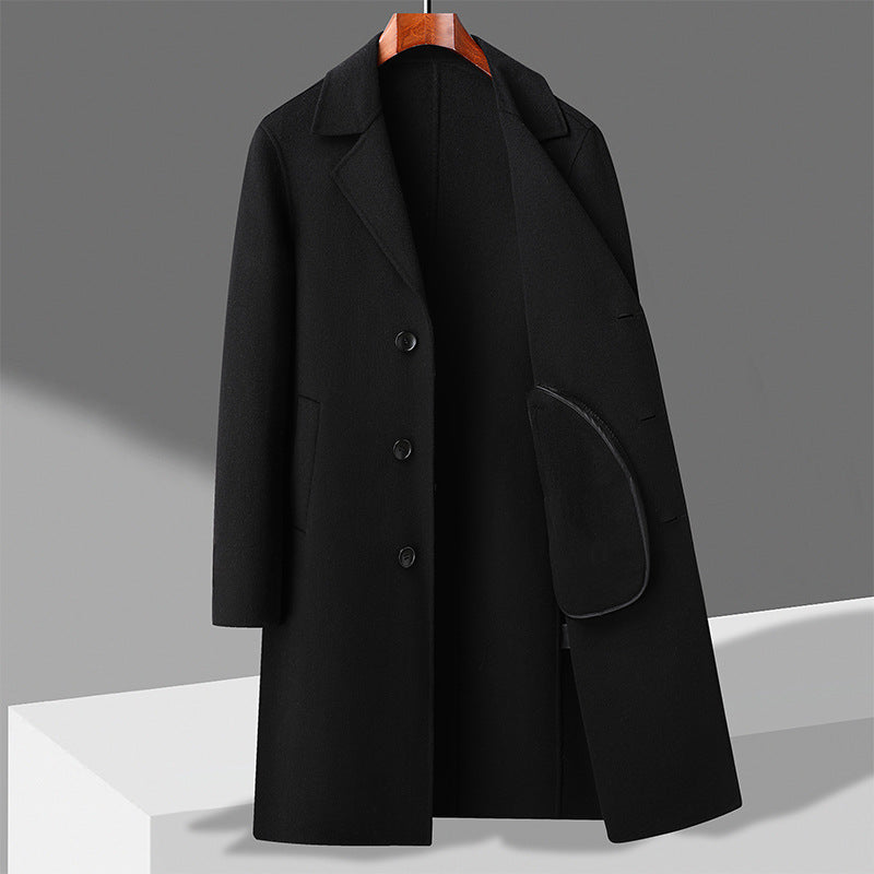 Men’s 100% Sheep Woolen Trench Coat – Thick Double-Velvet Business & Leisure Outerwear