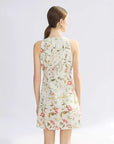 Robe jacquard française pour femme – Robe trapèze mi-longue sans manches (blanc crème) – Robe de travail taille haute en coton (S-XXL)