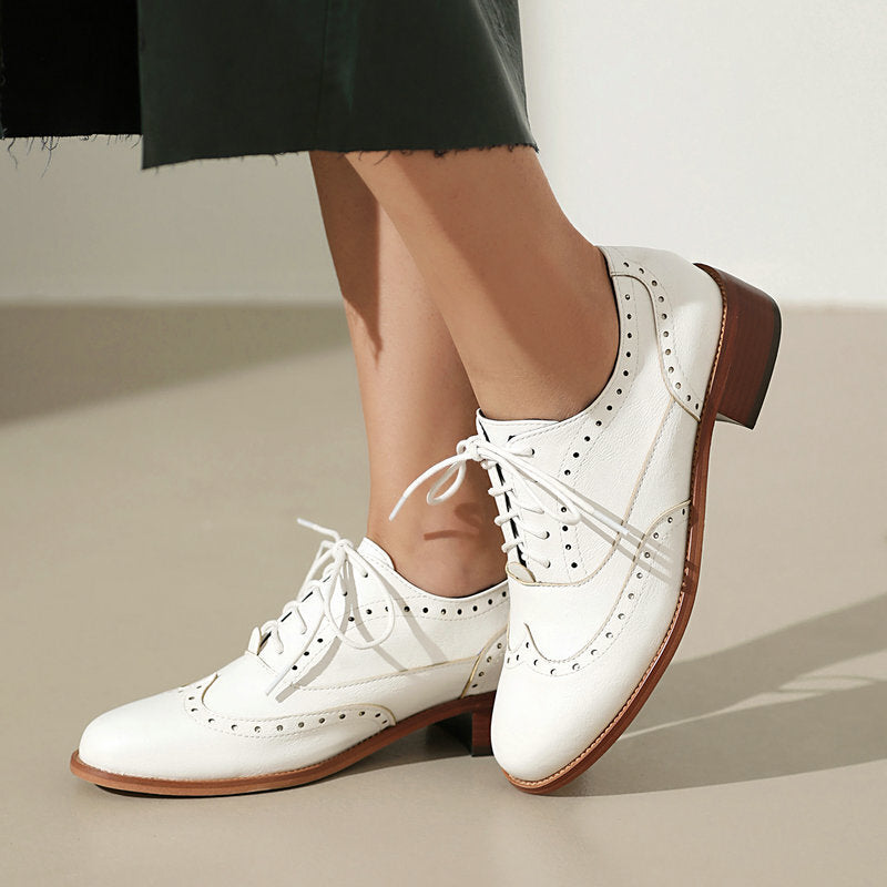 Women’s British Retro Oxford Shoes – Low-Heel Lace-Up Casual Style