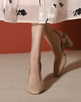 👠 Women’s Genuine Leather Square-Toe Heels – Low Block Heel (1-3cm) in Milky White/Apricot